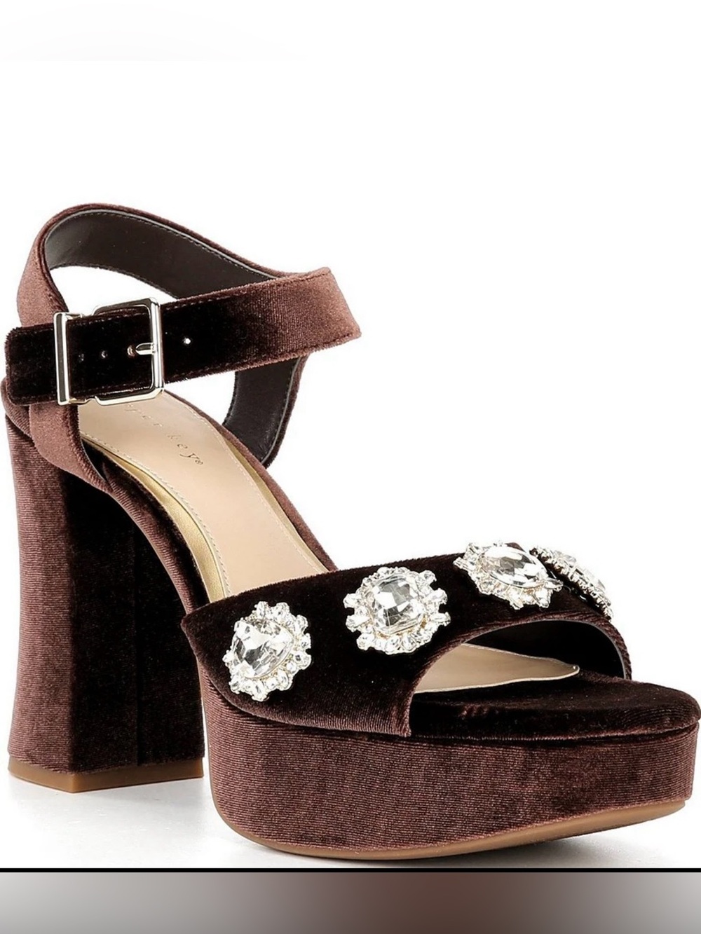 NWT Copper Key Velvet Jewel Embellished Platform Dress Sandals.Color brown .Sz.8
